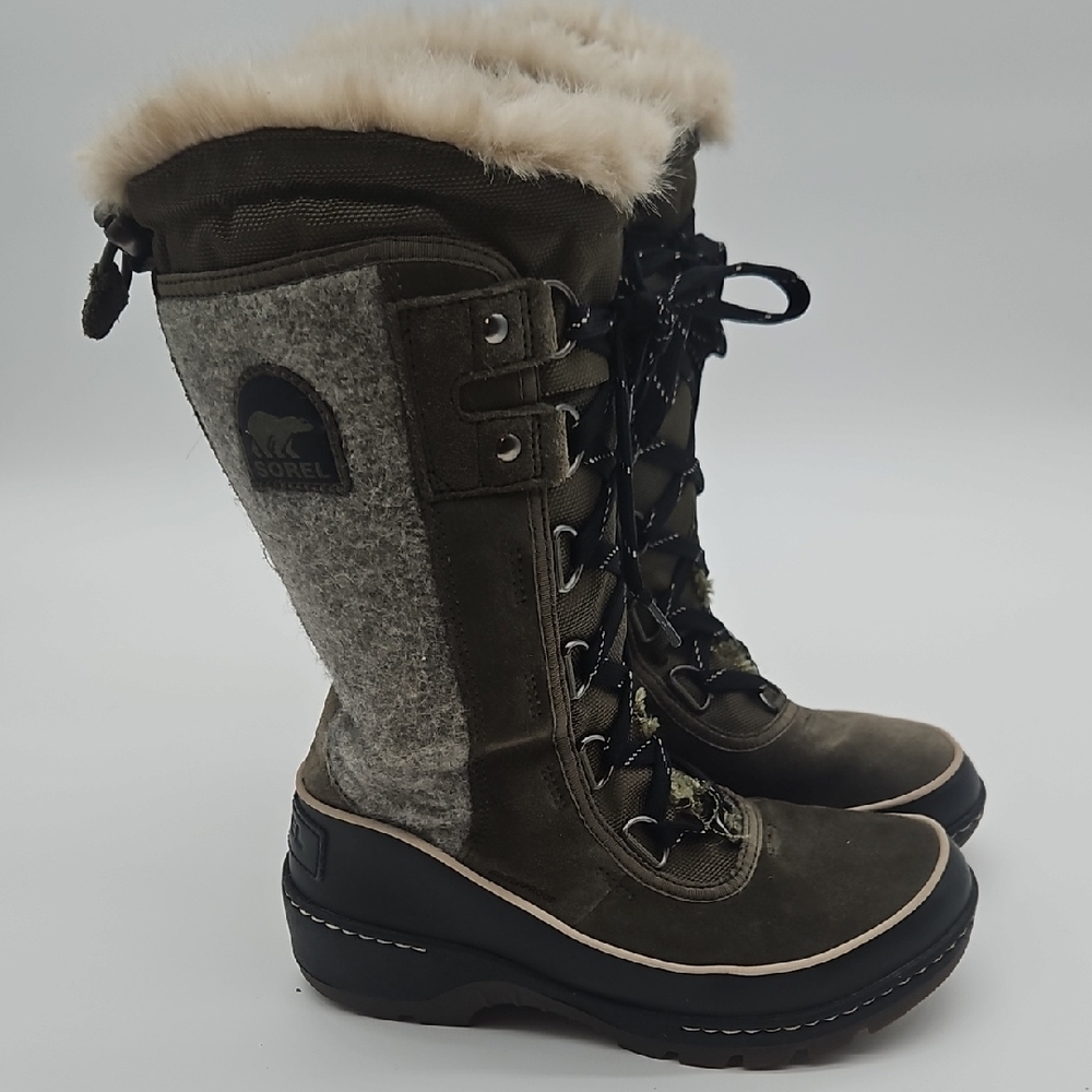 Sorel Women's Tall Olive Winter Boots with Faux Fur Trim - Picture 6 of 15